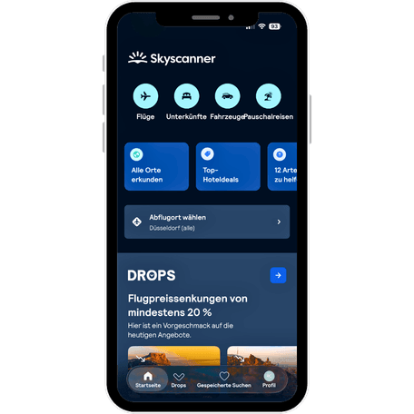 App mit Flugbereich und Drops für Flugpreissenkungen von mindestens 20 Prozent