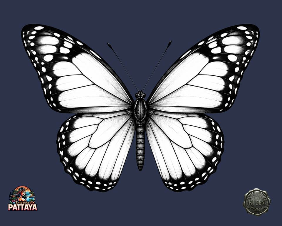 Schwarz weißes Schmetterling Tattoo als KI generierter Designentwurf für Tattoo Inspiration