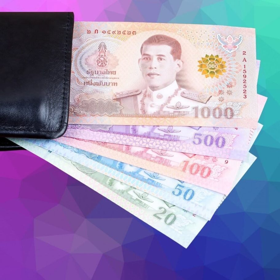 Thai Baht Geldscheine 1000, 500, 100, 50 Baht aus schwarzer Geldbörse - Bester Wechselkurs Euro-Baht in Thailand
