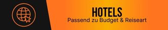 Hotels in Pattaya passend zu Budget und Reiseart auf einem grafischen Banner mit orange schwarzem Hintergrund und Globus Symbol