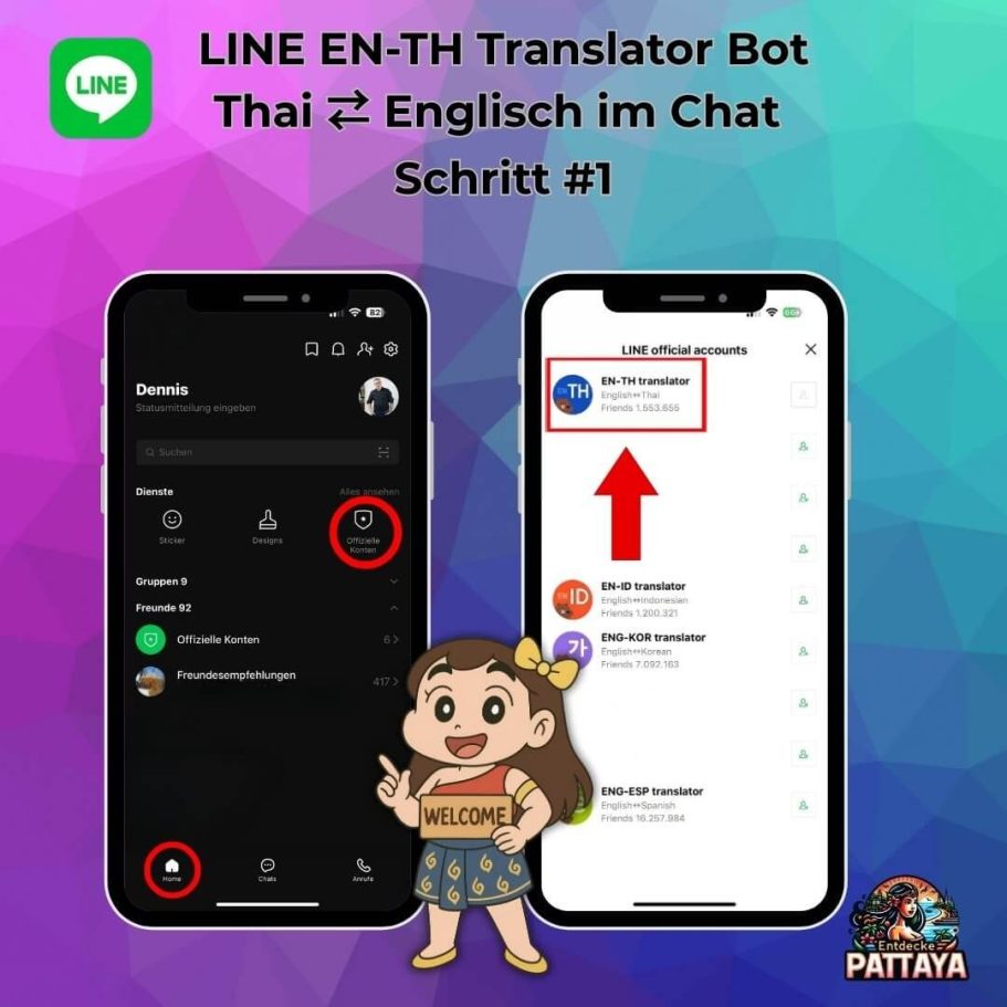 LINE Sprachuebersetzer für Thailand LINE Translator Bot: Thai-Englisch Uebersetzung Schritt 1