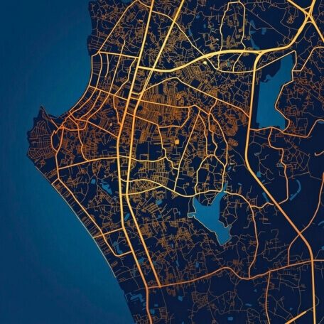 Dunkle Stadtkarte von Pattaya mit Straßen, Küstenlinie und wichtigen Verkehrsachsen