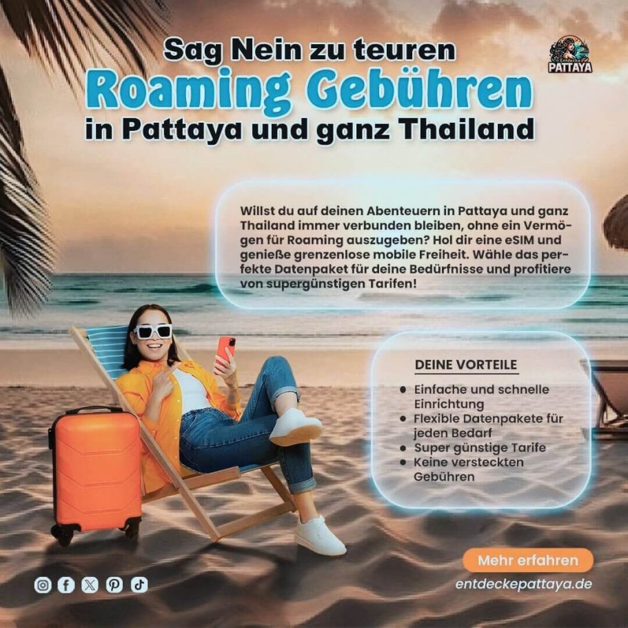 Palmenhintergrund mit Text gegen teure Roaming Gebuehren in Thailand und Pattaya Logo
