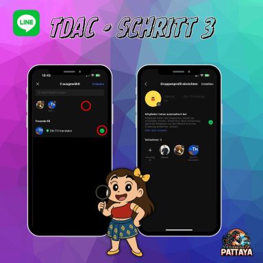 LINE App mit ausgewähltem EN-TH Translator in einer neuen Gruppe