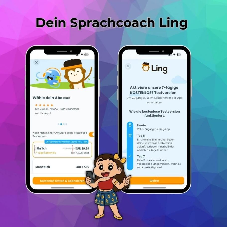 Ling App Sprachcoach Thai lernen - Kostenlose Testversion 7 Tage Thailand Urlaub Button