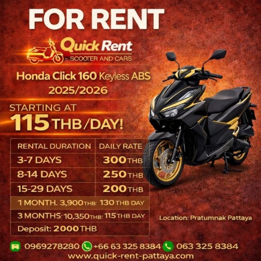 Quick Rent Pattaya Honda Click 160 Keyless ABS Mietpreise 2026