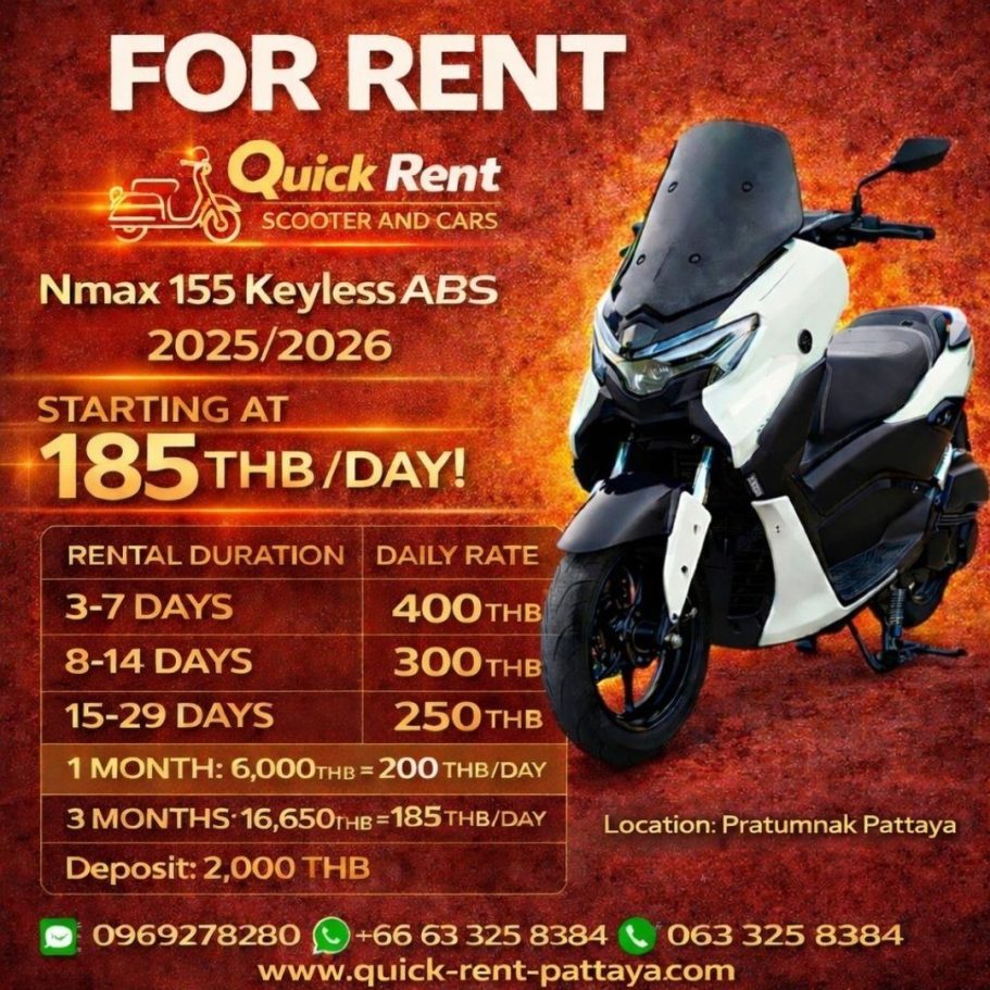 Quick Rent Pattaya Nmax 155 Keyless ABS Mietpreise 2026