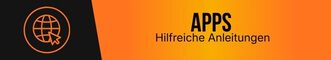 Apps für Thailand mit hilfreichen Anleitungen auf einem grafischen Banner mit orange schwarzem Hintergrund und Globus Symbol