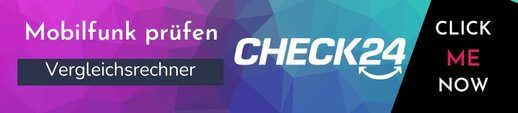 Banner für den Mobilfunk Vergleichsrechner von Check vierundzwanzig zum Finden günstigerer Handytarife 