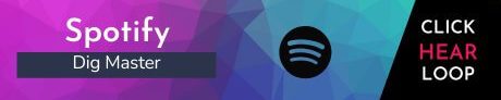 Button zum Spotify-Profil von Dig Master mit "Spotify"-Schriftzug und farbigem Hintergrund