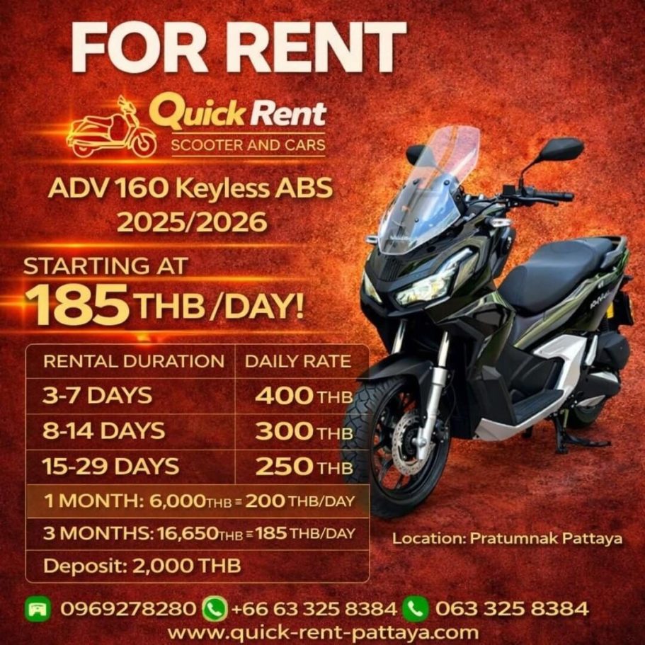 Quick Rent Pattaya ADV 160 Keyless ABS Mietpreise 2026